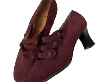 Vintage Womens 1970s Clarks Purple Suede Heeled Shoes - Size 5