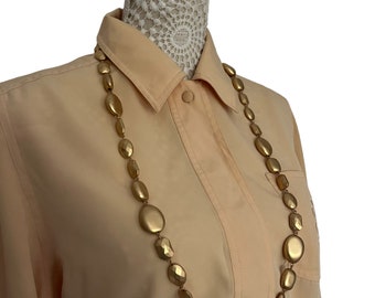Womens Vintage 1970s 70s Gold Beaded Jewel Long Necklace Retro Boho