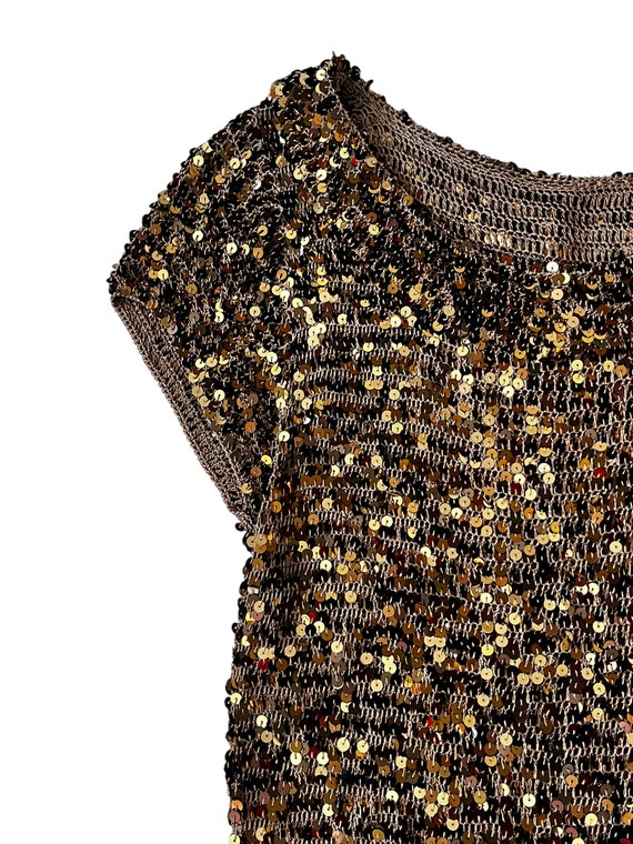 Vintage Womens Gold Sequin Knitted Tunic Top/Mini… - image 7