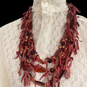 Vintage Womens Necklace| Statement Necklace, Fringe Necklace, Tassel Necklace,Suede Necklace,Beaded Necklace, Tiered Necklace,Bohemian,Hippy