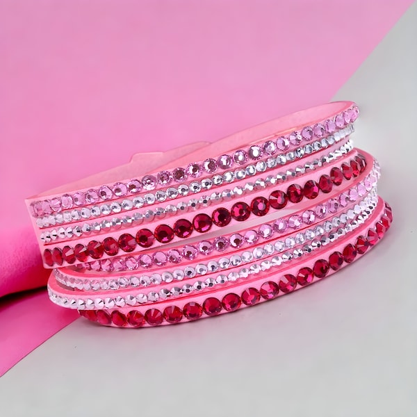 Bracelet double tour rose Slake en similicuir avec éléments Swarovski Elements - Le cadeau parfait
