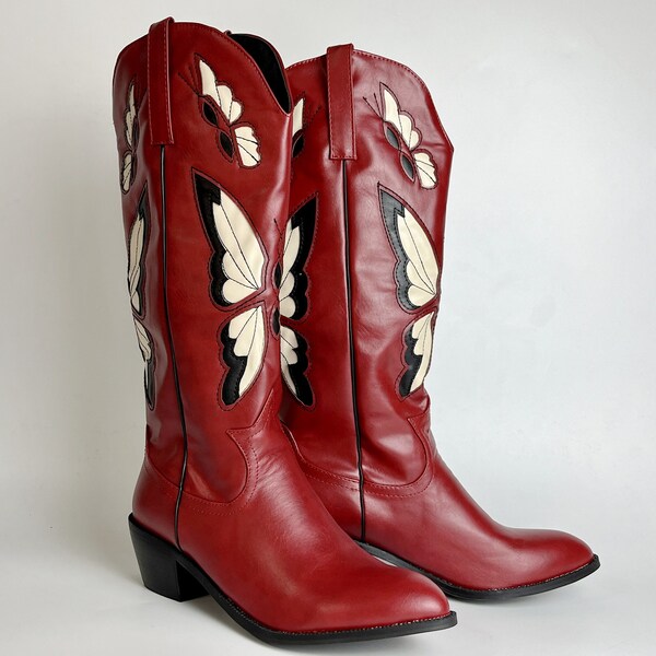 Red Cowboy Boots Etsy
