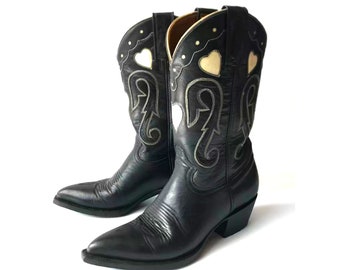 køkken stå Bonus Black Heart Cowboy Boots Embroidered Vintage Cowgirl Boots - Etsy