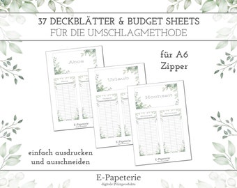 Envelopmethode Din A6 voor afdrukken en uitknippen Budgetplanner 37 voorbladen en tracker Cashstuffing