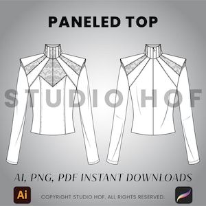 PANELED TOP - Illustrator and Procreate .ai, .png and .pdf Fashion cad, Fashion Flat Sketch, Fashion Mockup