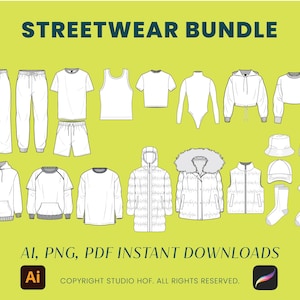 Streetwear CADs Bundle - Illustrator and Procreate .ai, .png and .pdf Fashion CAD