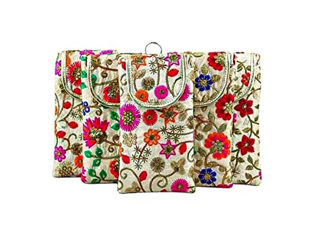 Lot of 1100 Pcs Indian Handmade Women's Embroidered Mobile Pouch Purse