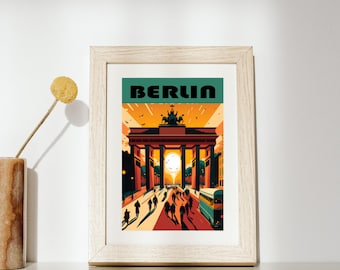 Berlin Poster, City Poster, Wall Decoration, Brandenburg Gate, Sun, Art, Digital Print, Digital Download