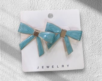 Retro Blaue Schleifen Ohrringe - Elegante Gold-Trimmed Ohrringe