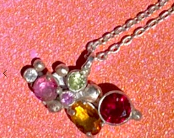 ANDROMEDA cloud nebula necklace | Multi gemstone necklace | Sterling silver, pink topaz, citrine, ruby, peridot, corundum, white sapphire