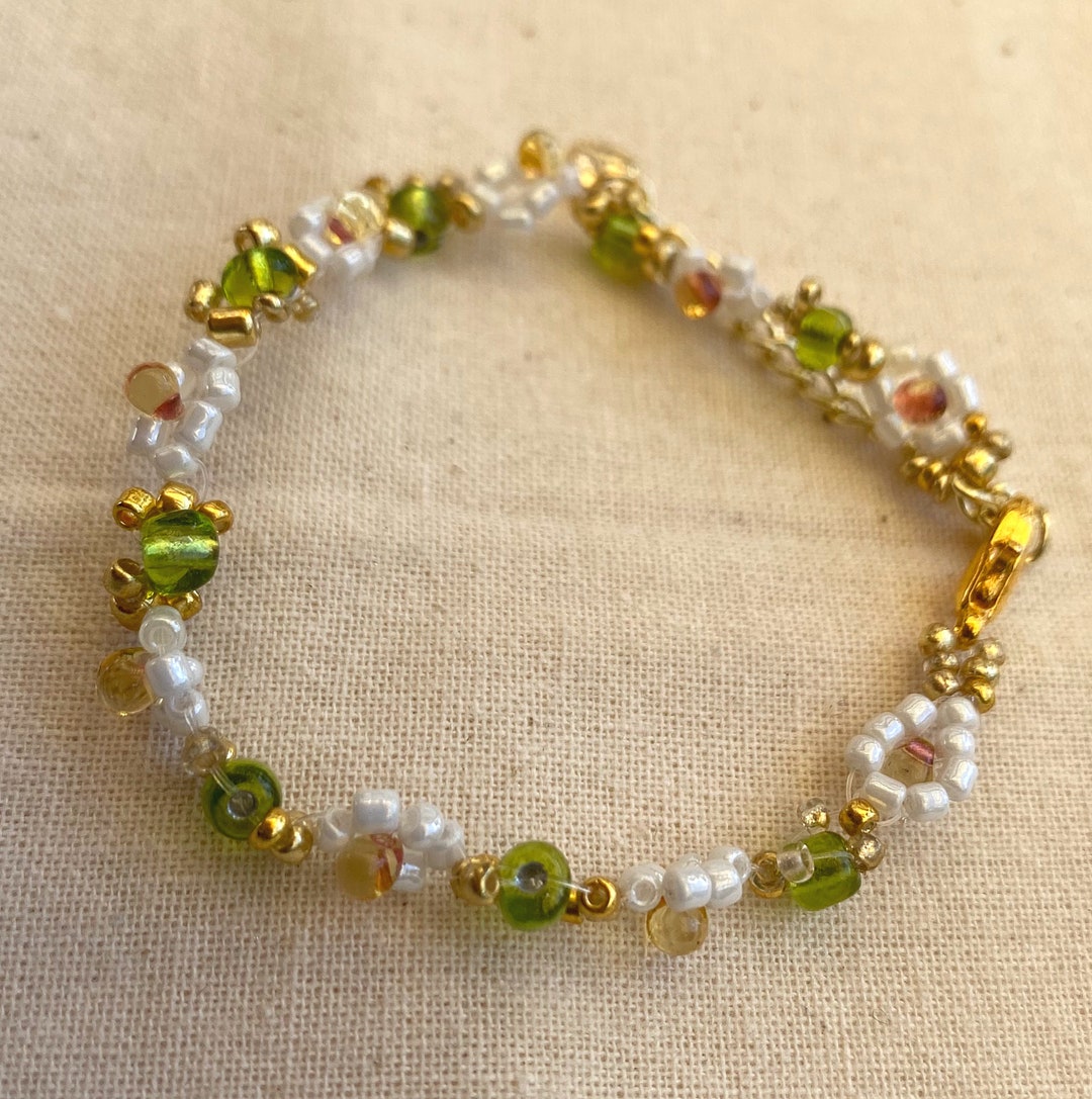 Handmade Beaded Bracelet Seed Beads Floral Bracelet Etsy