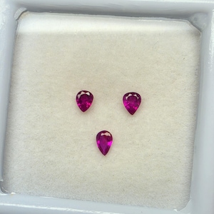 Natural Madagascar Ruby Pear Cut Gemstone 3 Pieces Set, Faceted Loose Ruby Stones