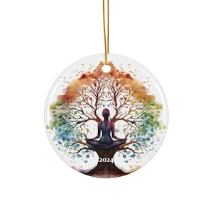 Enfeite de Natal de meditação e ioga da Árvore da Vida, Chackra, lembrança de Natal, presente de ioga, lembrança de herança, presente de enfeite.
