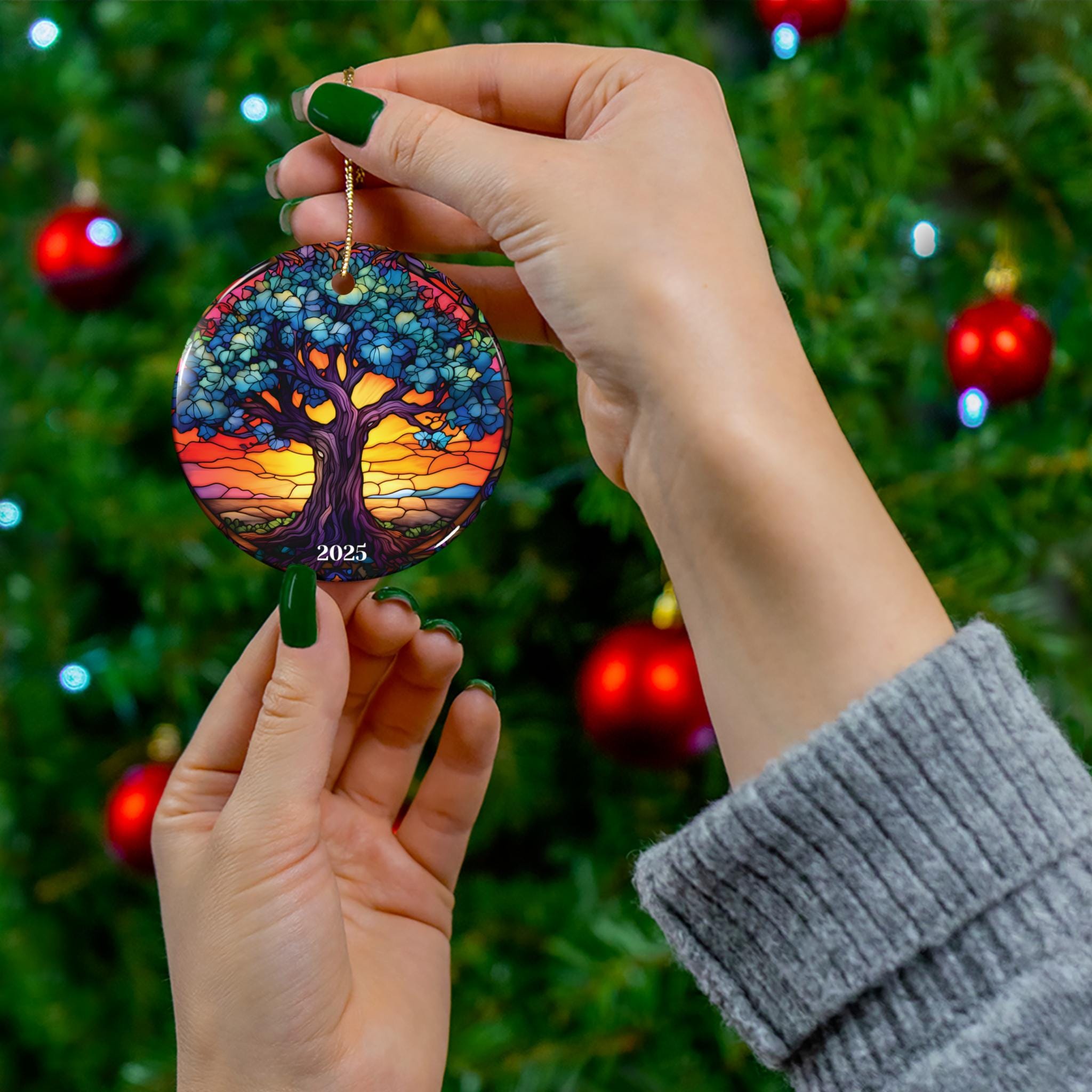 Stained Glass Style Tree of Life Christmas Ornament: Ceramic Keepsake ...