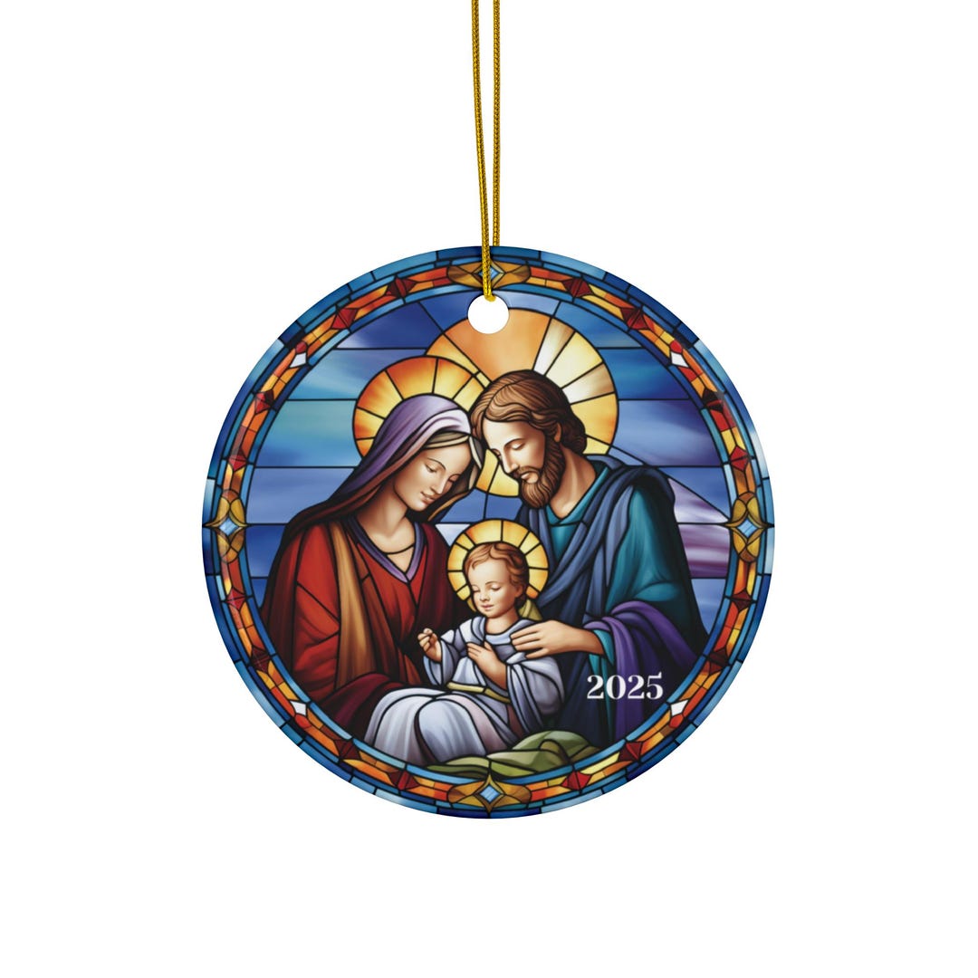 Stained Glass Style Nativity Scene Christmas Ornament: Ceramic Keepsake ...