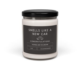 Smells Like A New Car Congratulations Scented Soy Candle, 9oz Glass Jar 50-60 Hours Clean Burn