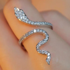 Moissanite Diamond Gold Snake Ring, 18K Yellow Gold Adjustable Ring for Women, Unique Engagement Gift, Handmade Anniversary Jewelry