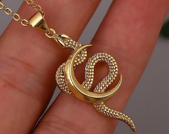 Gold Medusa Moon Snake Necklace: Dainty Mythology Zodiac Jewelry