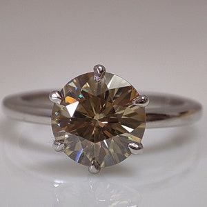 Brown Moissanite Engagement Ring Chocolate Diamond Ring, Round Cut Solitaire 925 Sterling Silver Wedding Jewelry Colored Moissanite Ring