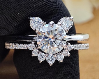 2 Ct Round Moissanite Mickey Engagement Ring, 14K Gold Mouse Shape Lab Diamond Wedding Bridal Ring Set With Three Stone Curve Unique Ring