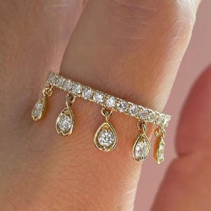 Dangling Diamond Charm Ring / 14k Solid Gold Diamond Dangle Ring / Diamond Charm Ring / Diamond Dangling Ring / Diamond Stacking Ring