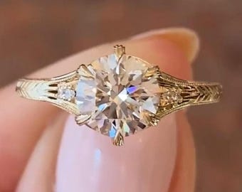 2 Karat Rundschliff Moissanite Verlobungsring, Runder Solitärring, 14k Massivgoldring, Jubiläumsgeschenkring, Braut