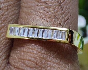 Baguette Lab Diamond Wedding Ring Unique Baguette Channel Set Moissanite Ring 10k Solid Yellow Gold Square Stackable Band -Best Gift for Him