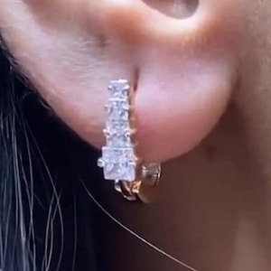 Moissanite Huggie Earrings, Diamond Hoop Earrings 2mm to 5mm VVS1 Moissanite, Valentine&#39;s Gift For Her, Sterling Silver & Gold Hoop Earrings