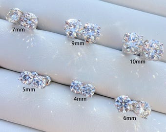 Certified VVS1 Moissanite Stud Earrings, 0.44ctw to 8ctw, 925 Sterling Silver, Screw Back, 4mm to 10mm Diamond Stud Earrings for Men & Women