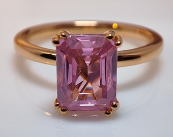 Radiant Cut Pink Lab Diamond Vintage 10k Yellow Gold Engagement Ring, Pink Solitaire Diamond Wedding Ring, Barbie Ring, Birthstone Jewelry