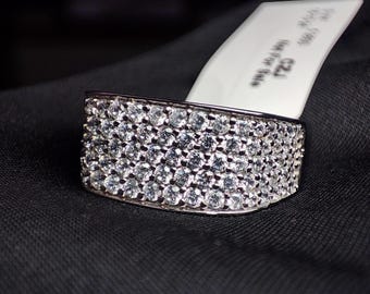 Pave Diamond Wedding Band Eternity Mens Ring Micro Pave Moissanite Engagement Ring For Him, Sterling Silver Groom Ring, Anniversary Gift