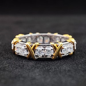 Alliance diamant moissanite X Bague éternité Bague seize pierres Bague de mariage éternité complète bicolore Bague anniversaire pour elle