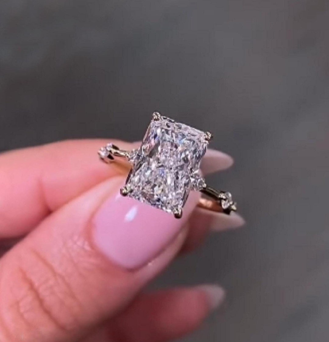 4 CT Radiant Cut Moissanite Engagement Ring Side Round Diamond Ring ...