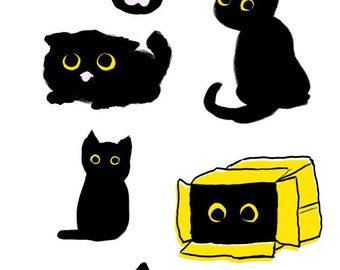 black cats sticker sheet