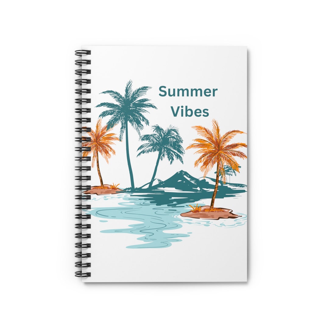 Summer Vibes Spiral Notebook - Ruled Line Summer Palm Trees and Beach ...