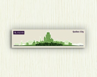 May include: A green and white illustration of the Quebec City skyline, with the text "Land Art Labels The Scenic Stickers" and "Quebec City" on the banner.