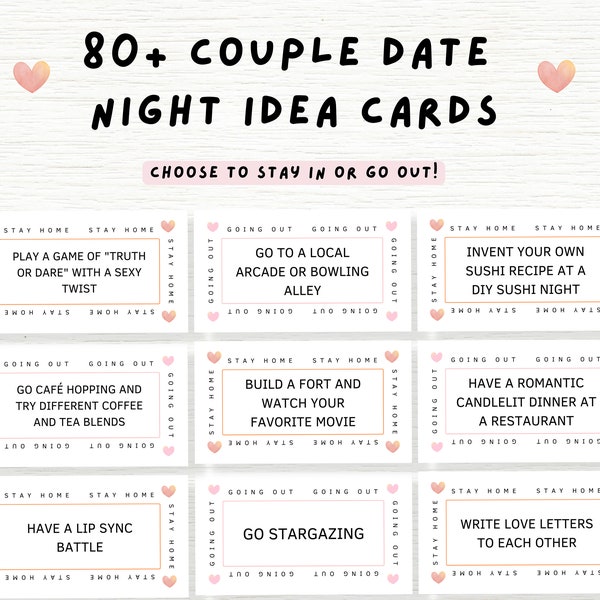 83 Couple Date Night Idea Cards | Printable Date Ideas & Relationship Games | Valentine's Day Gift