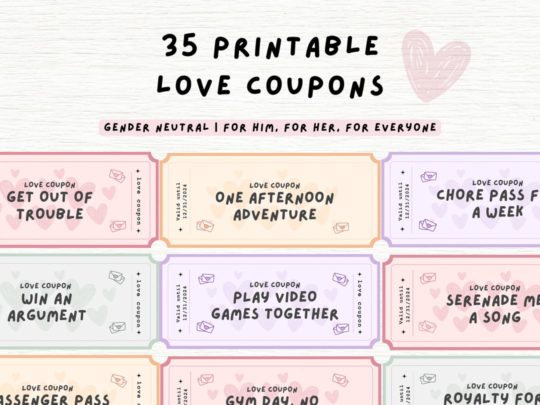 35 DIY Printable Love Coupons Book Perfect Anniversary or Valentine's