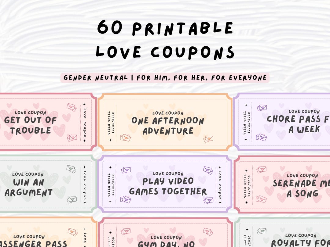 60 DIY Printable Love Coupons Book Perfect Anniversary or
