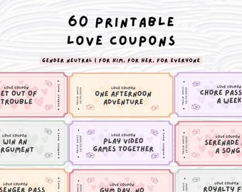 60 DIY Printable Love Coupons Book Perfect Anniversary or
