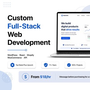 Conception et développement de sites Web personnalisés complets - WordPress, React, Shopify, WooCommerce, intégration d'API | Solutions Web professionnelles