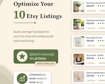 Otimização profissional de anúncios do Etsy | Otimize 10 anúncios do Etsy | Serviço de SEO para Etsy