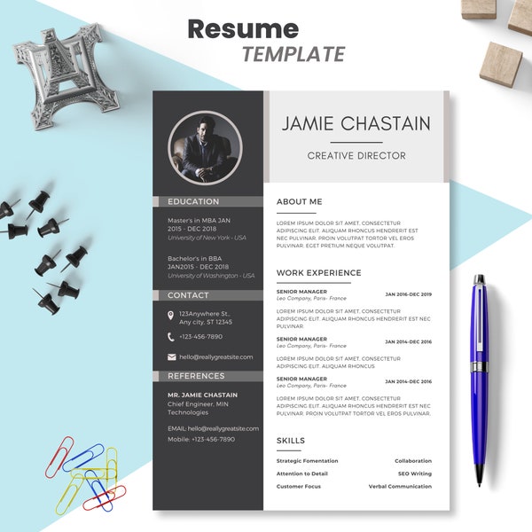 Resume Template Cover Letter and References Template, Modern CV Template, Professional Resume Template, Instant Download | Digital Template