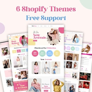 Pacchetto di temi Boho Shopify: 6 modelli di siti web rosa pesca (download immediato)