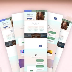May include: A digital website layout design displayed on multiple overlapping vertical panels. The interface features a photograph of a person, the text "Struggling in life? I can help", and a section titled "How Can I Help You Dear?" with green buttons.