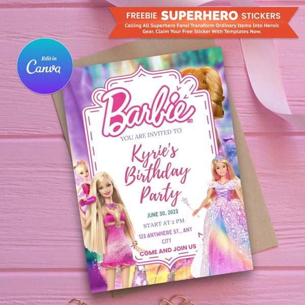 Barbie Invitation - Editable Birthday Invitation Template, Birthday Party Invitations, Barbie Girl Invite | Birthday Invitation Template