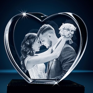 Personalized 3D Heart Crystal Gift - Custom Photo Engraved HD Photo, Gift for Weddings, Anniversaries, Special Occasions | Gift for couples