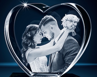 Personalized 3D Heart Crystal: Custom Photo Keepsake, Wedding Anniversary Gift