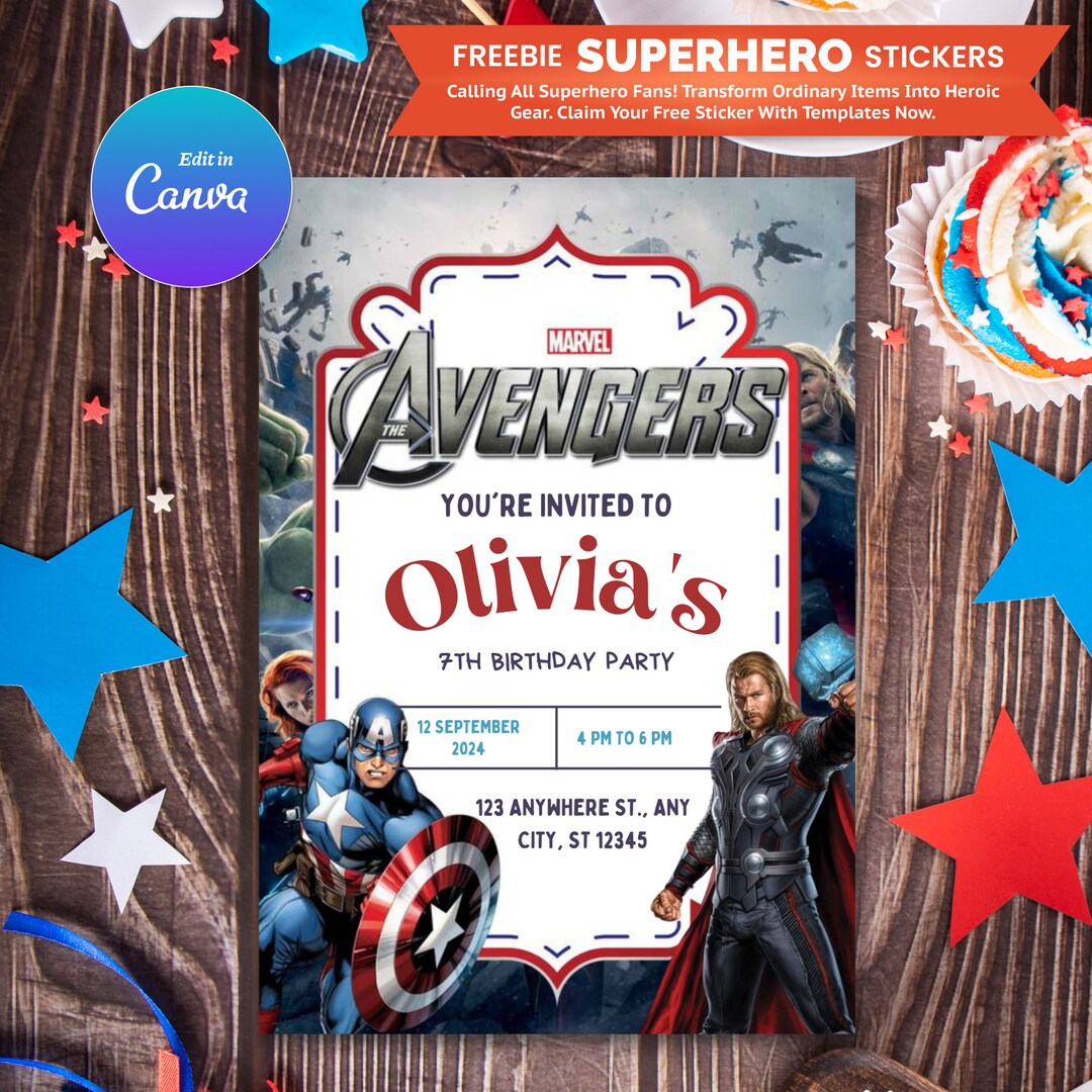 Editable Avengers Birthday Invitation Template, Printable Birthday ...