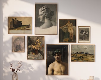 Vintage European Gallery Wall Print Set of 8, Moody Wall Art, Antique French Country Decor, Vintage Digital Prints Set, Earth Tones Wall Art